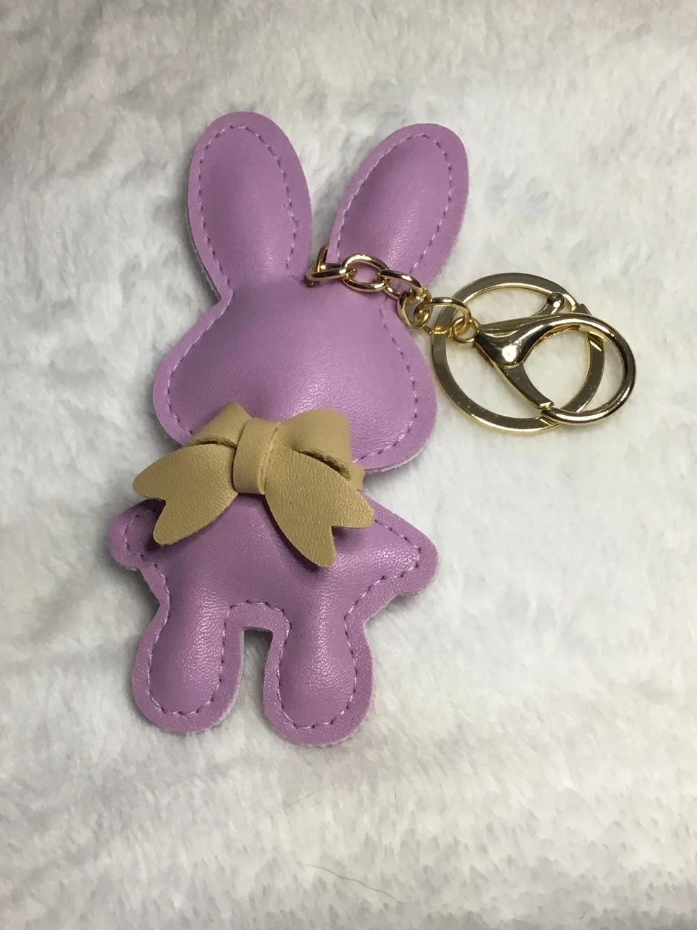 Lilac Bunny Keychain with Beige Bow - Kids Accessories